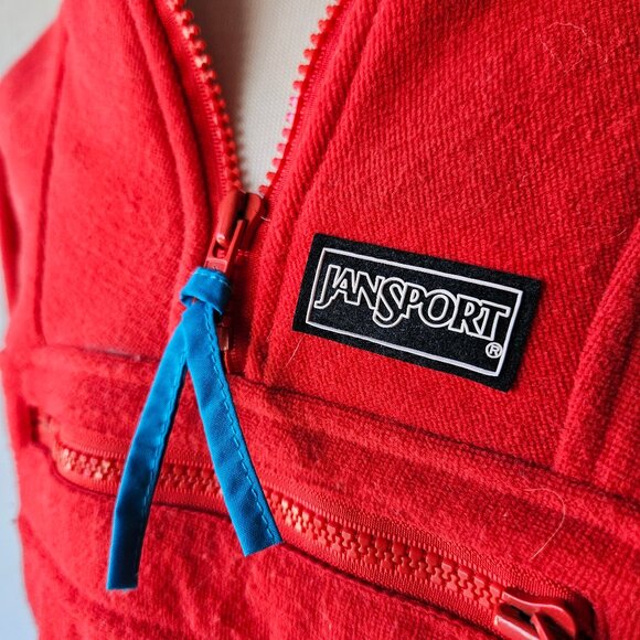 Vintage 90s Red Jansport 1/4 ZIp Pullover Sweatshirt L Large Made in USA Poly - Picture 3 of 6